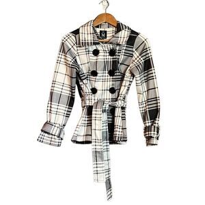 Miss Ashley black & pattern coat with belt